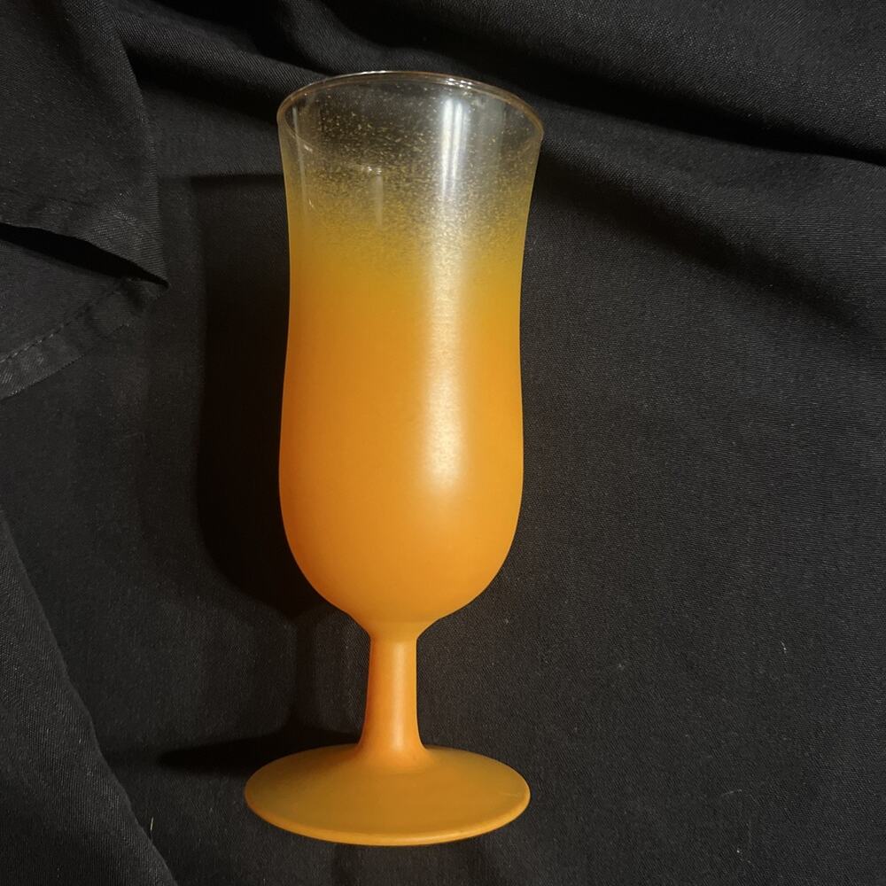 Blendo Orange Frosted Glass W/ Gold Rim Hurricane Goblets -Set Of 7 Glasses MCM